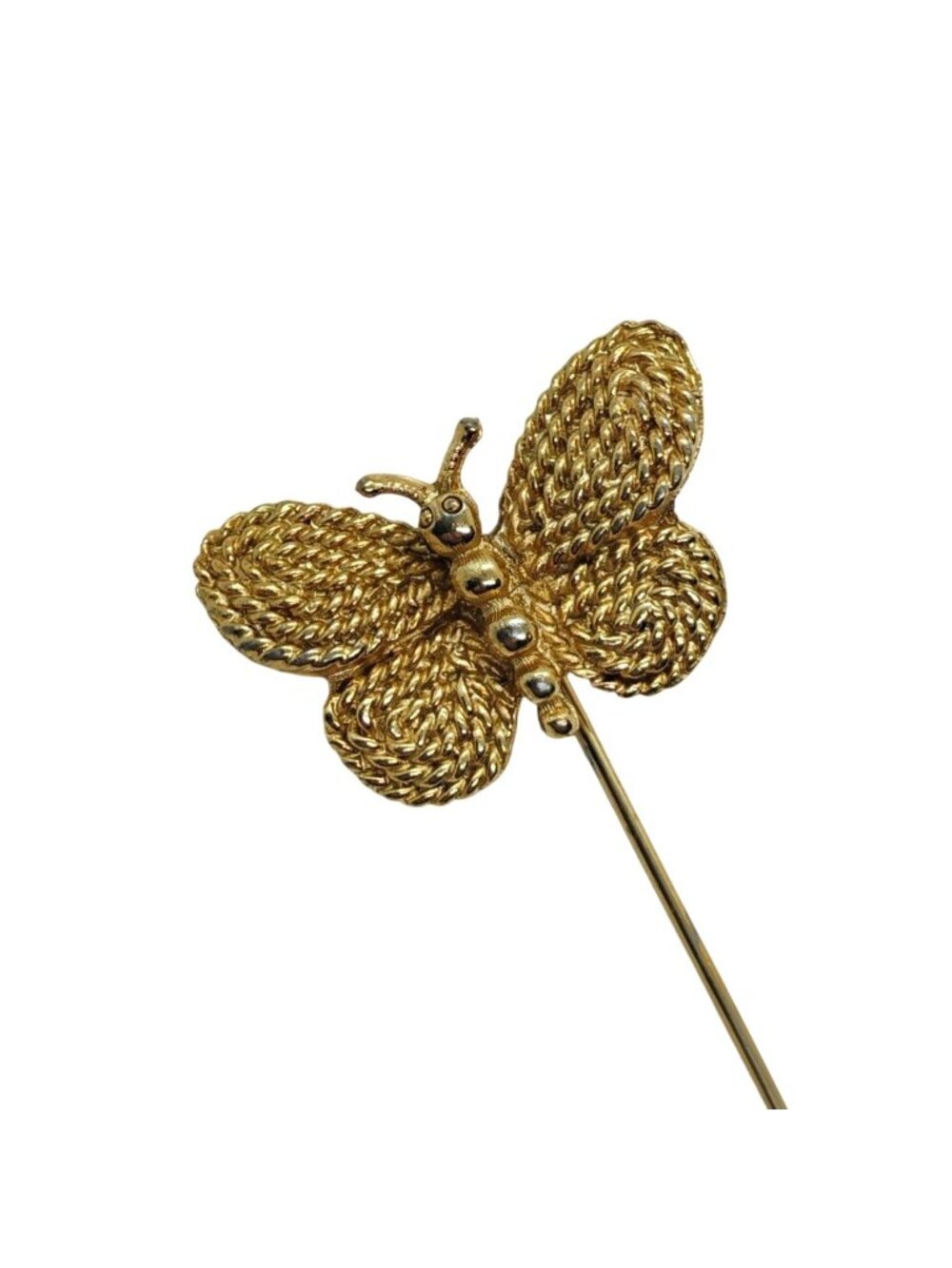 Vintage Butterfly Stick Pin Gold Tone Braided Rope Design